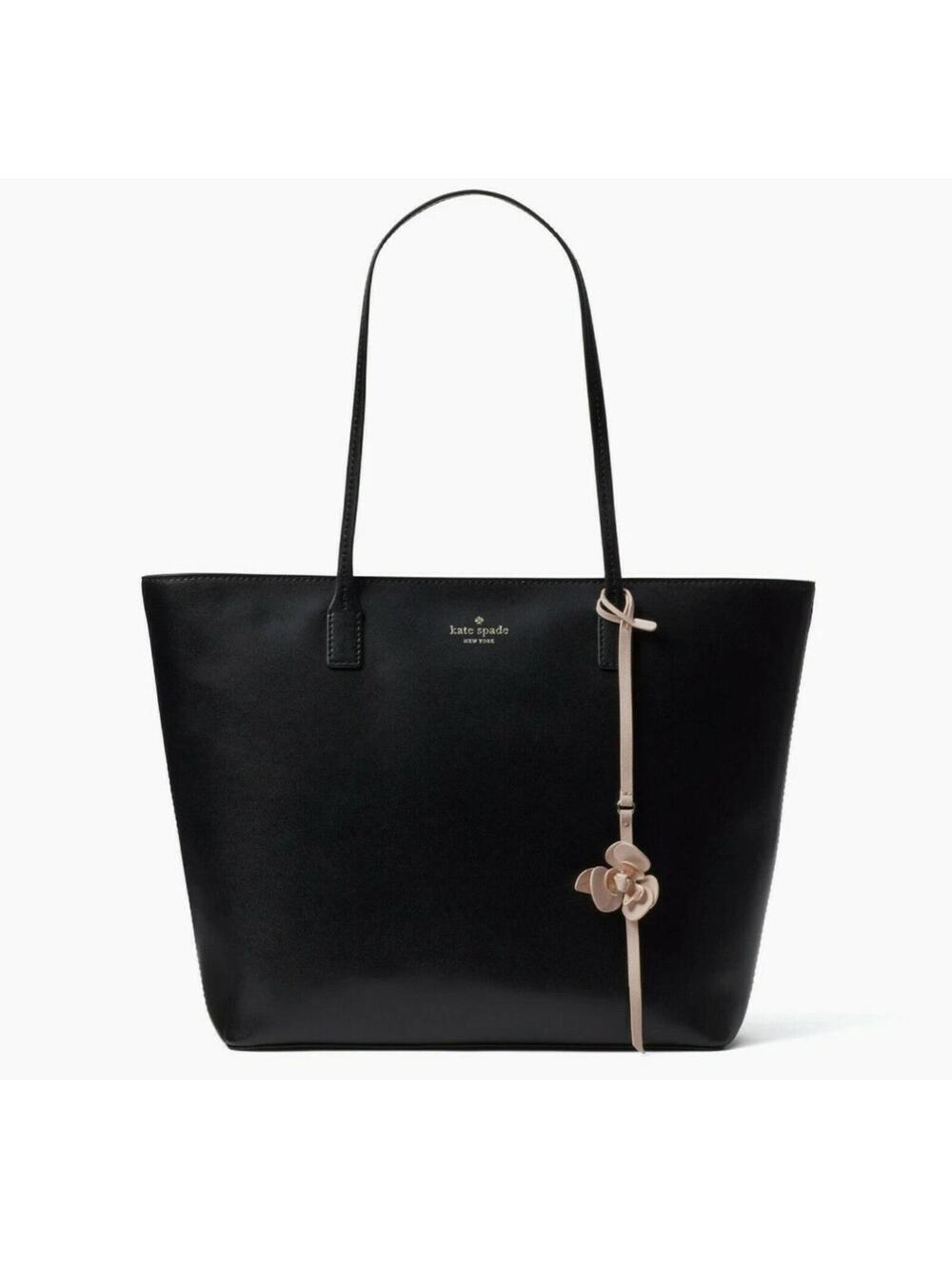 Kate Spade Karla Black Smooth Leather Tote Flower WKRU5716 Felicity Flower